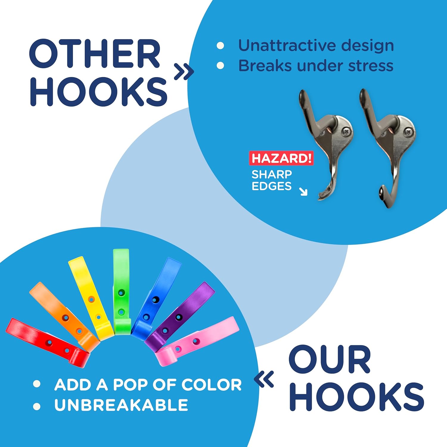 Heavy Duty Hooks for Hanging Coats, Jackets, Backpacks, Baseball Hats - Wall Mounted Rainbow Color Hangers for Kids, Perfect Hook for Classrooms, Bathroom Robes and Towels | Mini Hook 7-Pack