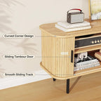 55''W Natural TV Stand Cabinet with Storage for TVs up to 60 Inch, Fluted TV Entertainment Center with Slatted Tambour Doors, Media Console for Living Room, Entryway