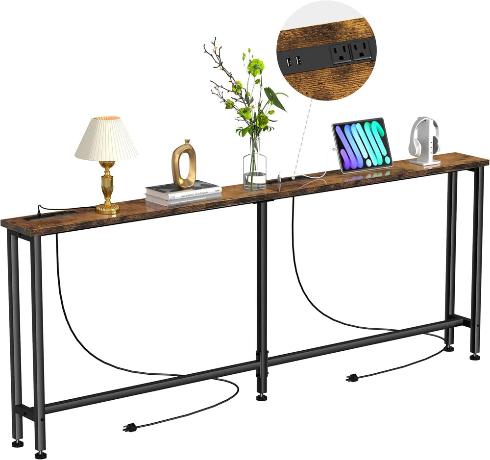 Keelian 90" Narrow Sofa Table - 2 Power Outlets & 4 USB Ports | Meta...