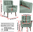 Dolonm Accent Chair for Living Room, Mid-Century Arm Chair, Comfy Upholstered Reading Armchair with Pillow Backrest for Bedroom, Mordern Lounge Chair Solid Wood Leg (Light Green)