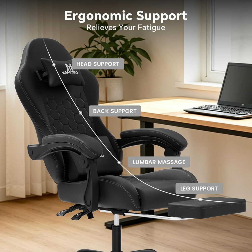 Gaming Chair, Computer Office Chair with Footrest, Adjustable Height & Ba...