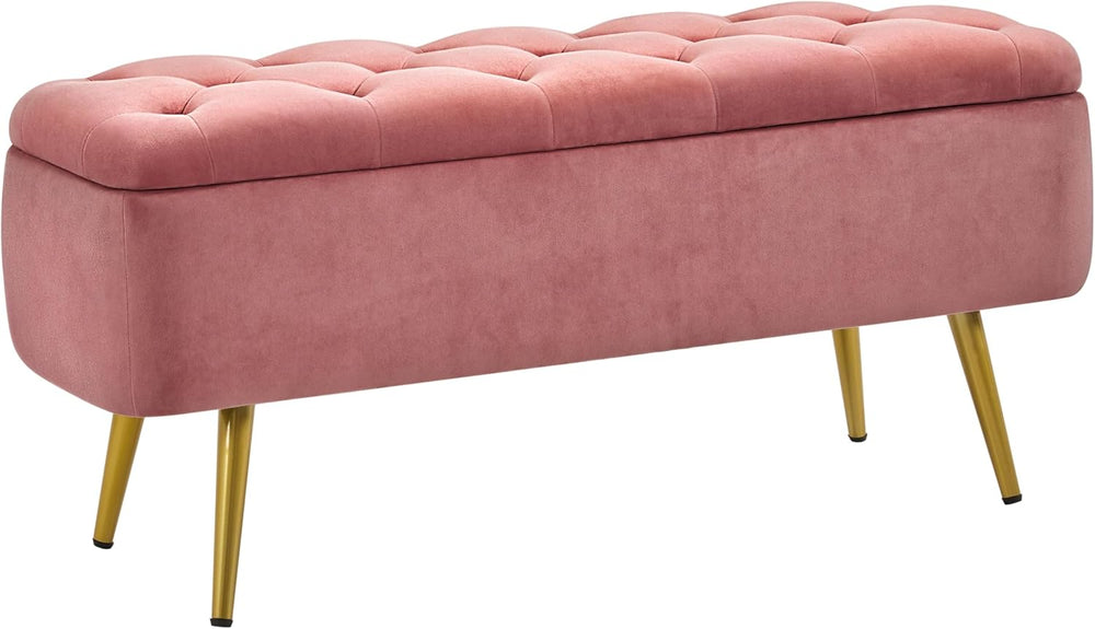 Yaheetech 43in Velvet Storage Ottoman Bench for Bedroom End of Bed, Pink | Bu...