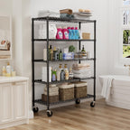 Storage Shelves Heavy Duty with Wheels,45"W x 20"D x 72"H Garage Wire Shelving Unit Loads 2000LBS,5-tier Adjustable Metal Industrial Utility Shelf Rack for Kitchen,Laundry,Pantry,Warehouse,Basement