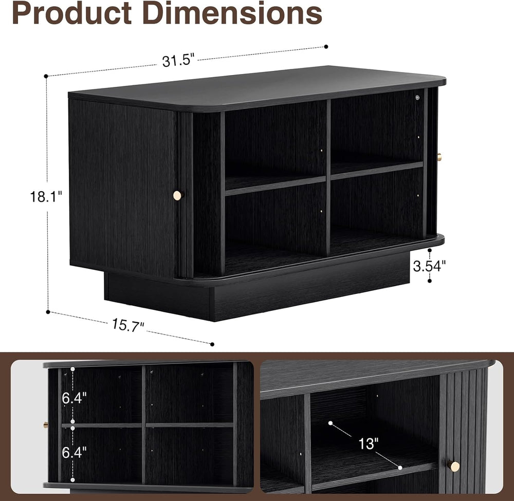AKMAKM Fluted Shoe Storage Bench, 31" W Small Entryway Bench with Slidin...