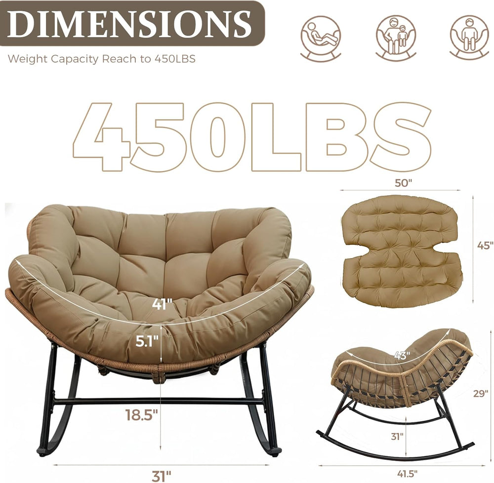 FINCATI Papasan Rocking Chair Indoor Outdooor, Oversized Wicker Recliner with...