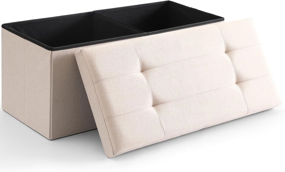 Storage Ottoman Bench Foldable Footrest Foot Stool, 30" Fabric Cream | S...