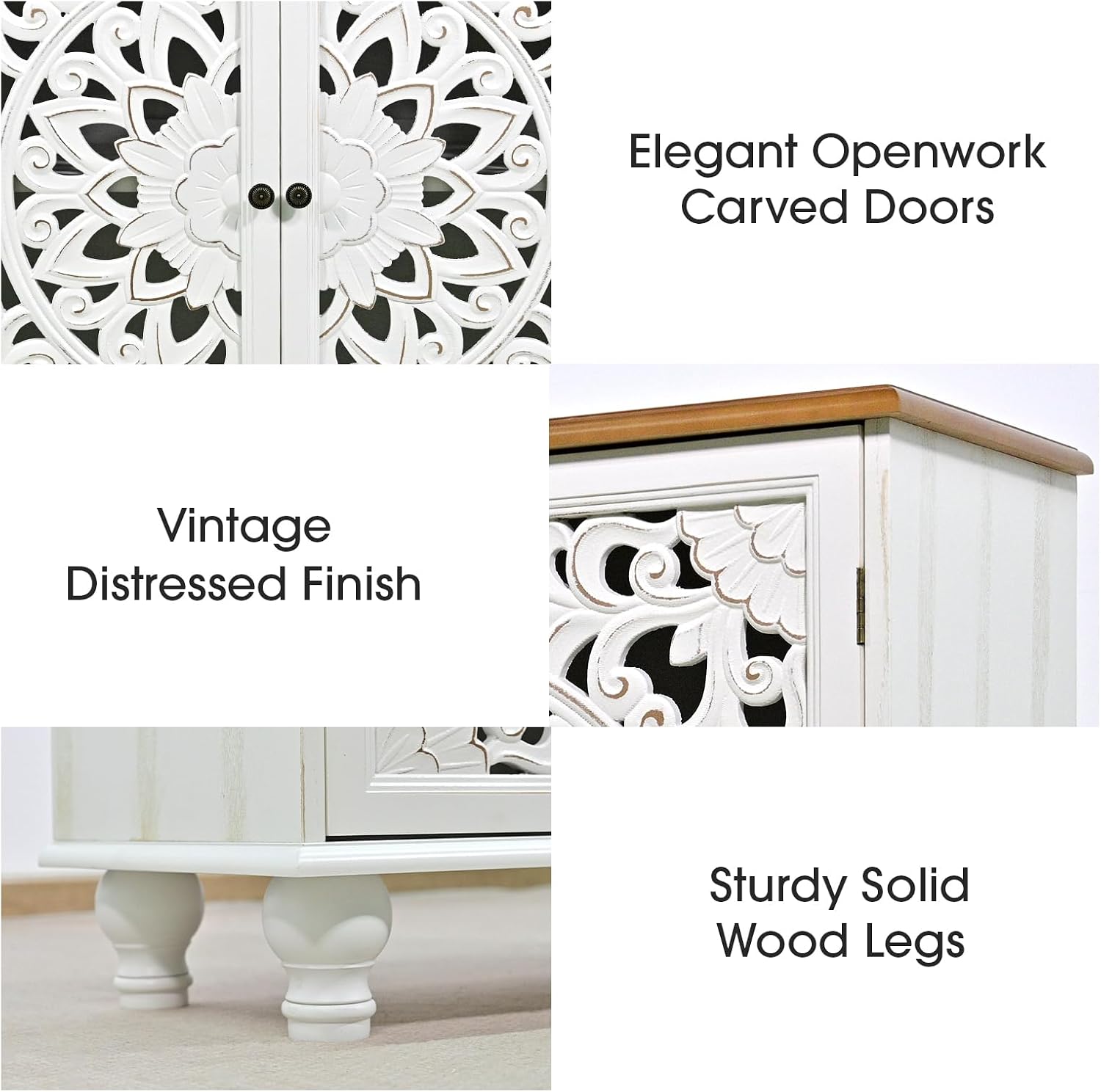 Jiansu furni Accent Cabinet with Carved Doors,Sideboard Buffet Cabinet with Storage