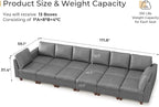 SITJOY 172" Faux Leather Modular Sectional Sofa with Storage, Mid Century Modern Sectional Couches for Living Room, Soft Padded Armrests, Oversized 12 Seat Sofa Bed with Chaise, Gray