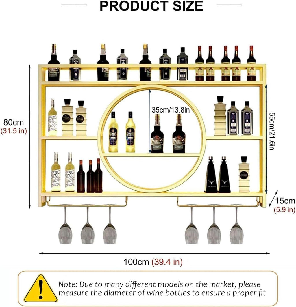 39 Inch Bar Shelves Wall Mounted Wine Rack with LED Light | 3 Tier Large Capacity w/Wine Glass Holder, Liquor Bottle Display Shelf, for Modern Home Bar Restaurant