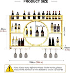 39 Inch Bar Shelves Wall Mounted Wine Rack with LED Light | 3 Tier Large Capacity w/Wine Glass Holder, Liquor Bottle Display Shelf, for Modern Home Bar Restaurant