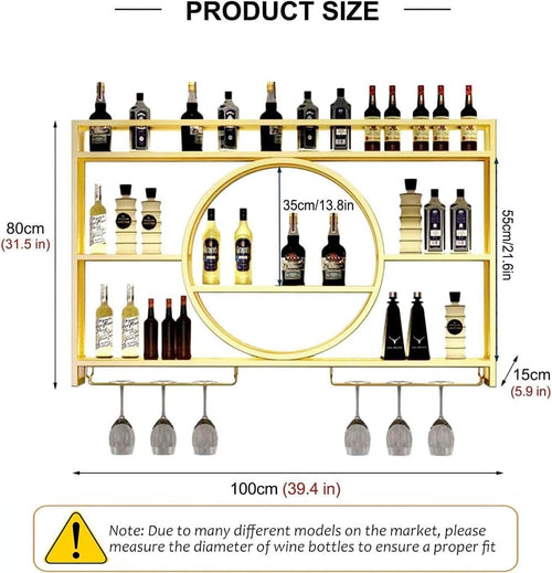 39 Inch Bar Shelves Wall Mounted Wine Rack with LED Light | 3 Tier Large Capacity w/Wine Glass Holder, Liquor Bottle Display Shelf, for Modern Home Bar Restaurant