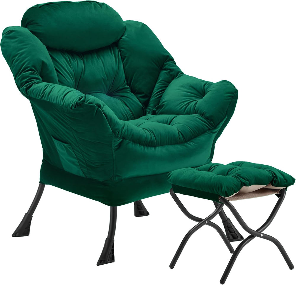 Youtanic Lazy Chair with Folding Ottoman, Accent Chair Velvet Upholstered wit...