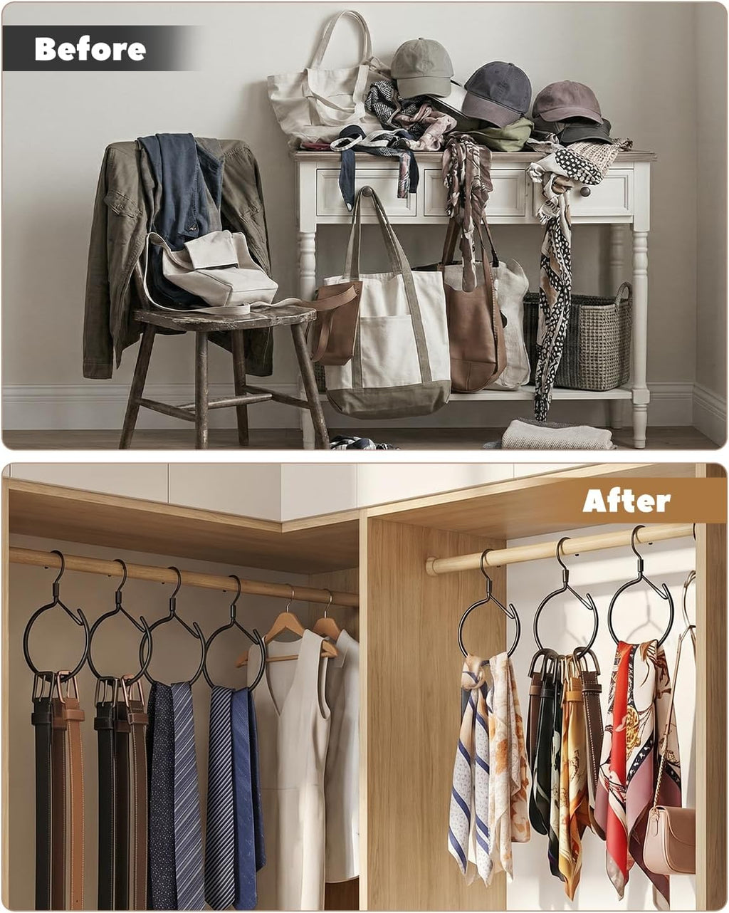 Supforce 2 Pack Belt Hanger, 360° Swivel Belt Hanger for Closet, Belt Organizer for Closet, Holds Ties, Scarves, Bags, Hat & Accessories, Black