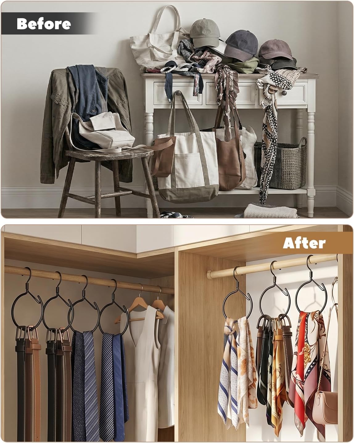Supforce 2 Pack Belt Hanger, 360° Swivel Belt Hanger for Closet, Belt Organizer for Closet, Holds Ties, Scarves, Bags, Hat & Accessories, Black