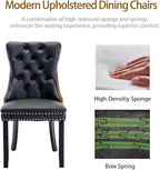 Dining Chairs Set of 6, Upholstered Tufted Dining Room Chairs with High Back, Nailhead Trim and Solid Wood Legs, Modern Dinning Chairs for Dining Room, Black Pu Leather Splicing Orange Velvet