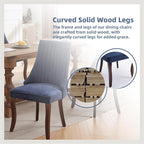 Blue Linen Dining Chairs Set of 4，Fabric Channel Tufted Kitchen Chairs, Upholstered Accent Chairs with Curved Solid Wood Legs, Comfortable Dining Chair for Dining Room, (Blue, 4pc)