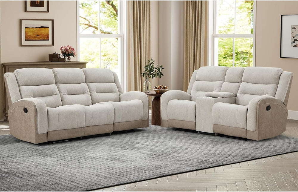 EBELLO 2 Piece Manual Recliner Sofa Set, 1 Loveseat with Center Console, Hidd...