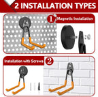 3-H Heavy Duty Magnet Garage Hooks 4 Pack, Extra Large Strong Magnetic Hooks for Hanging Cordless Power Drill, Utility Magnetic Tool Holder for Metal Cabinet, Steel Pegboard, Toolbox, Garage(Orange)