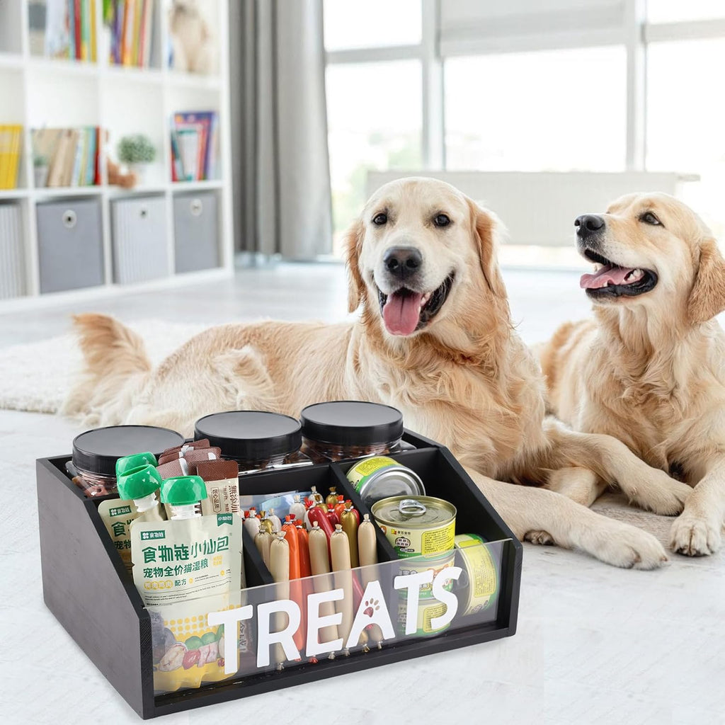 Geyecete Dog Treat Container cat food container with 3 Jars & Compartments pet treat storage dog treat container trapezoid Cute Pet Treat Organizer
