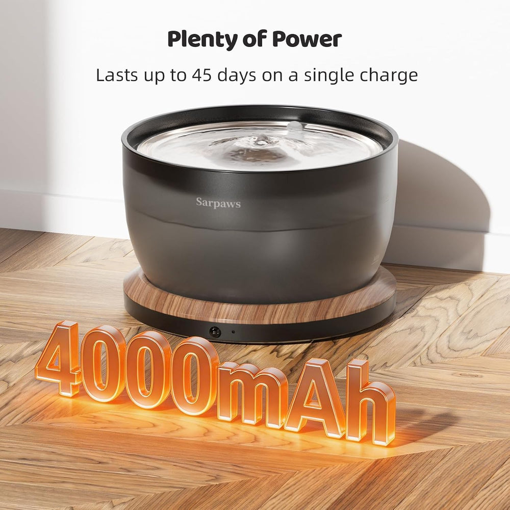Sarpaws Cat Water Fountain, Wireless Battery Operated 101oz/3L Pet Fountain w...