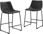 Walker Edison Douglas Urban Industrial Faux Leather Armless Counter Chairs, Set of 2, Black, 20"D x 18.5"W x 34.5"H