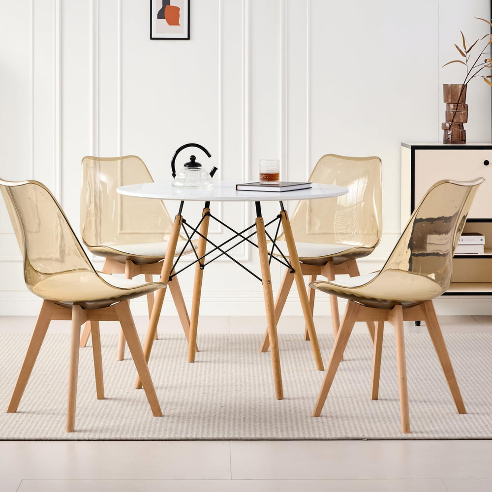 Dining Chairs Set of 4, Acrylic Mid Century Chairs, Light Brown | Clear Acryl...