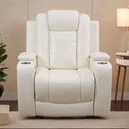 Power Recliner Chair, Leather Recliners with Home Theater Seating, Oversized Single Electric Recliner Sofa Breathable Living Room Chairs for Adults Reading Gaming, White