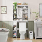 Over The Toilet Storage Cabinet with 2 Barn Doors & Built-in Toilet Paper Holder, Farmhouse Space-Saving Organizer for Bathrooms and Laundry Room, White