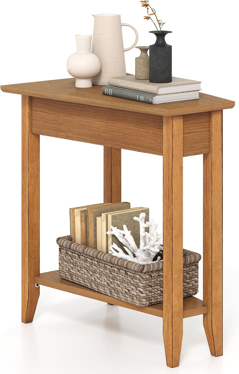 Giantex Wedge End Table, Triangle Side Table with Storage Shelf and Solid Woo...