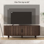 VOWNER 63" Fluted TV Stand, Modern Entertainment Center for TVs Up to 65" with Adjustable Shelves and Sliding Doors, Curved Media Console Table with Storage Cabinet for Living Room Bedroom (Walnut)