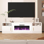 Lemberi Fireplace tv Stand with 36 inch White Fireplace Up to 90" TVs, LED Light Entertainment Center and Storage, 80" Modern Wood Media TV Console with Highlight Cabinet for Living Room