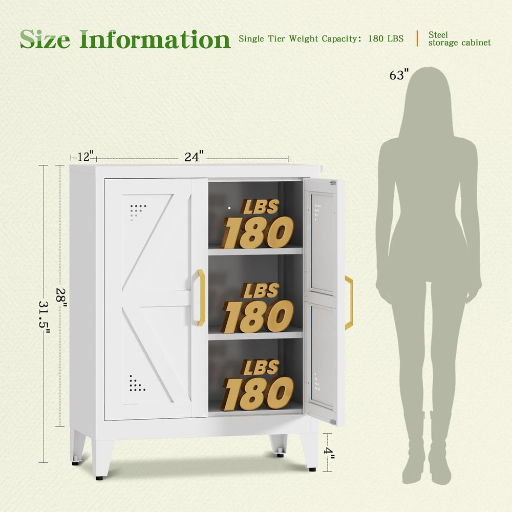 Short Storage Cabinet with 2 Doors and Adjustable Shelves, Metal Pantry Cabin...