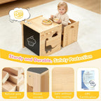 Brobear Weaning Table and Chair Set for 3-Layer Adjustable, Storage Drawer | for Ages 1-3,Blackboard, Storage Hooks, Puzzle Storage Boards, Natural Wood,CPC Certification, for Dining, Painting, Reading