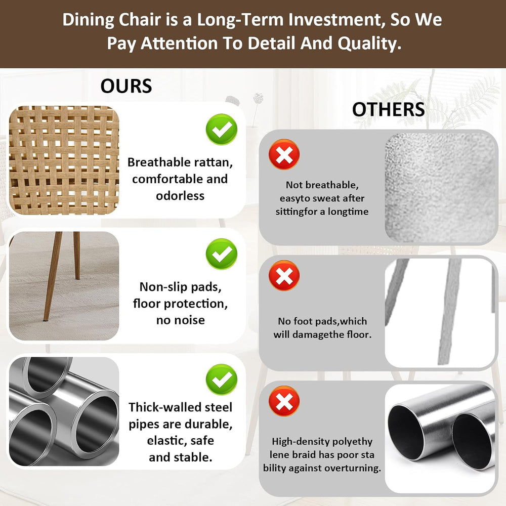 Rattan Dining Chairs,Upholstered Boucle Cushion with PE Cane Wing Back Kitche...