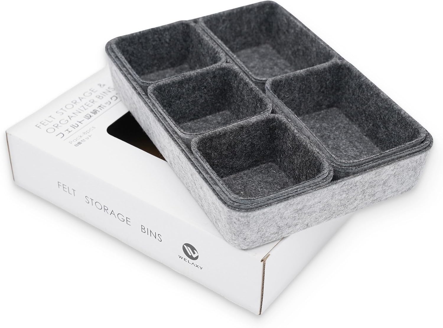 Welaxy desk drawer organizer tray shallow felt storage bin for office suppliers makeup pen keys craft brush decluttering 8-piece sleek minimalist lifestyle gift for men (Charcoal)