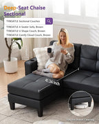 TYBOATLE 116’’ W Black Faux Leather Sectional Couch w/USB and Cup Holders for Living Room, Comfy Tufted U Shaped Sofa w/Chaise Lounge, Office Leather Sofa for Bedroom