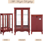 44" Small Lighted Glass Accent Curio Cabinet, Vintage China Cage with 2 Tempered Glass Doors & Adjustable Shelves, Acrylic Mirrored Pane, Elegant Wine Artwork Showcase Rack for Living Room (Cherry)