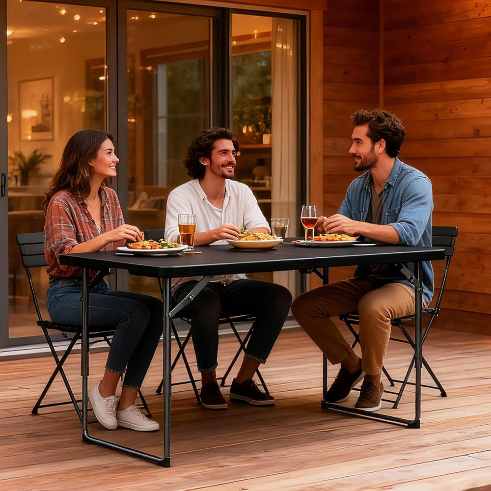 2 Pack 4ft Folding Table, Foldable Plastic Portable Picnic Table, Black | Lar...