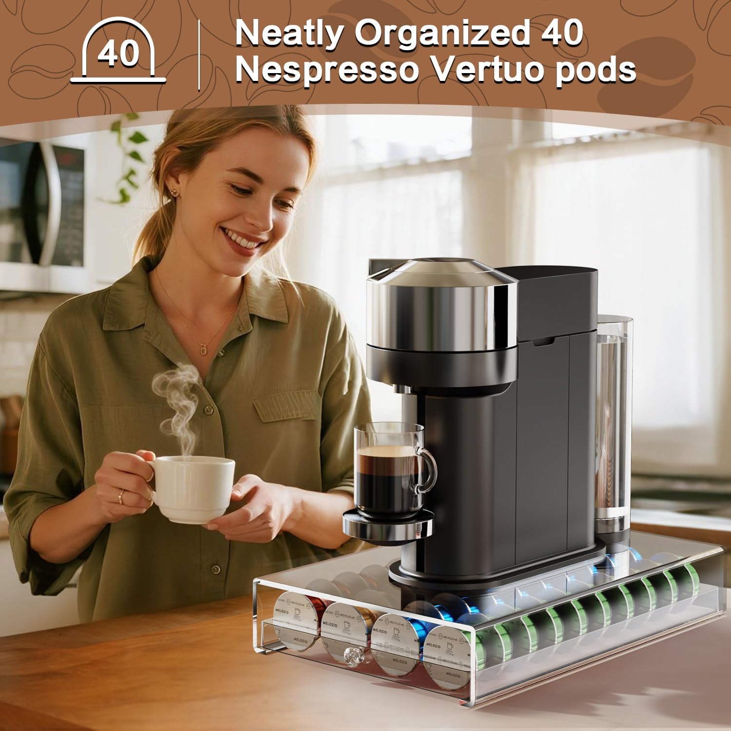 Coffee Pods Holder Acrylic Drawer Compatible with Nespresso Vertuo Capsules And Dolce Gusto Capsules 40 Pods Storage upgrade
