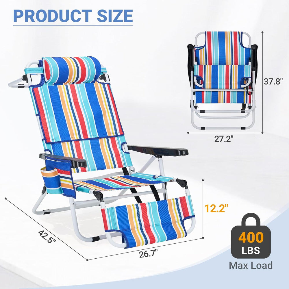 5 Position Folding Beach Chair with Face Hole, Portable Backpack Foldable Lou...