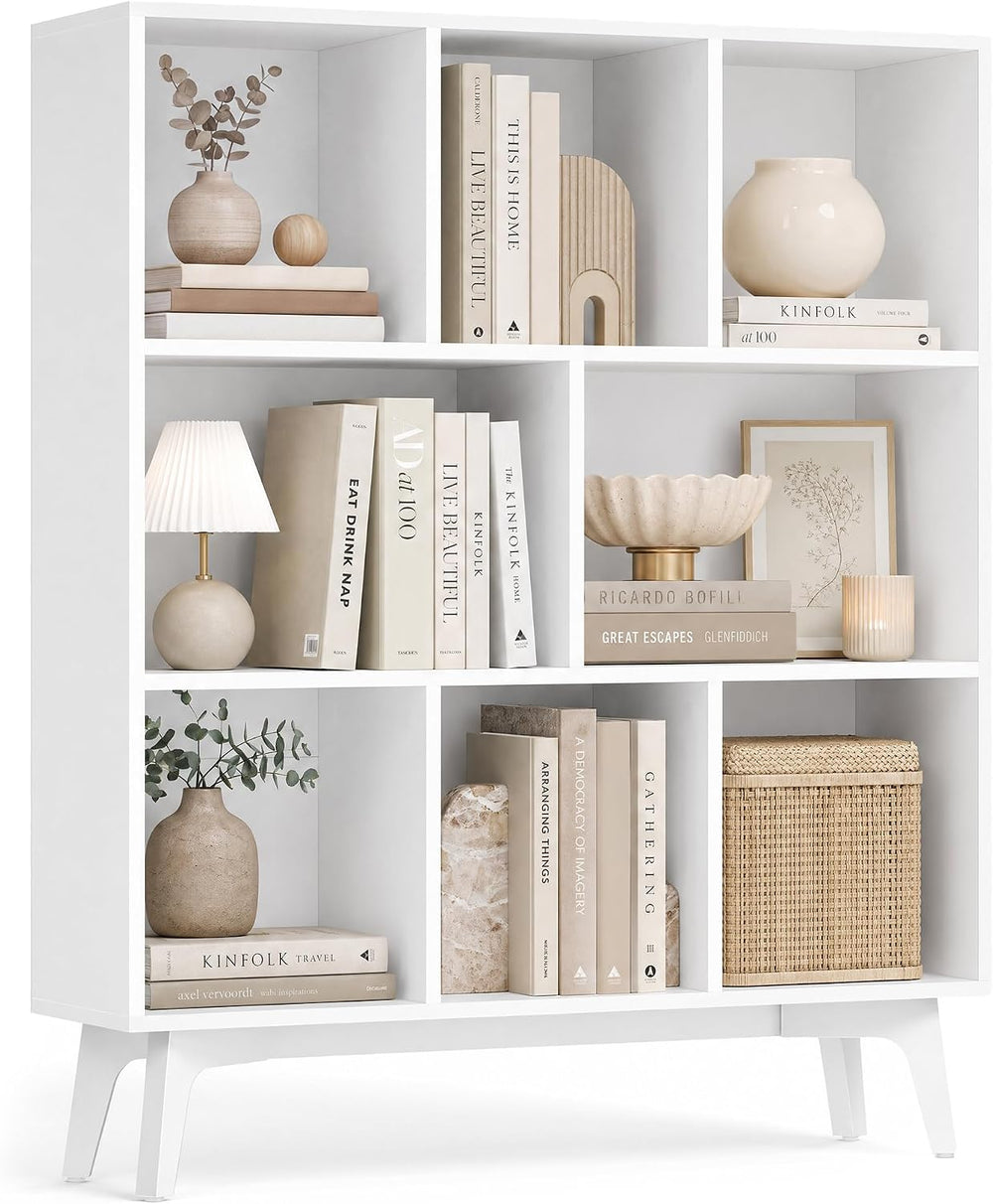 VASAGLE Mid-Century Modern 8-Cube Bookshelf, 35.4 x 9.4 x 42.3 Inch