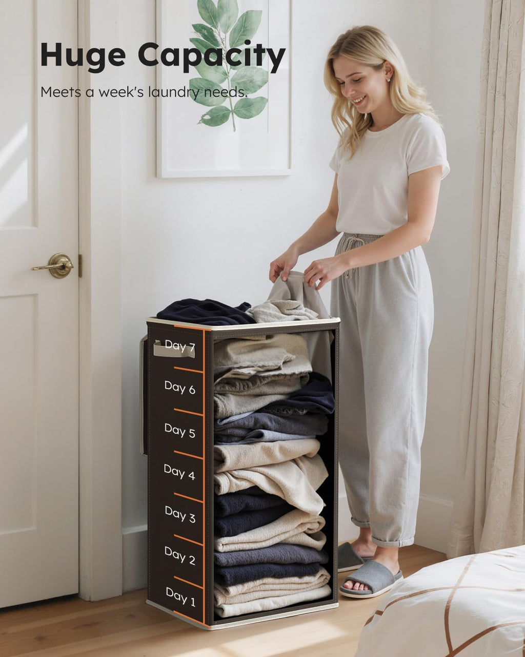 SOLEDI Laundry Hamper with Lid 100L Large & Tall Collapsible Laundry Basket, Clothes Hamper with Bag Removable Easy to Carry, Dirty Hampers for Bedroom, Bathroom, Dorm, College, Chocolate