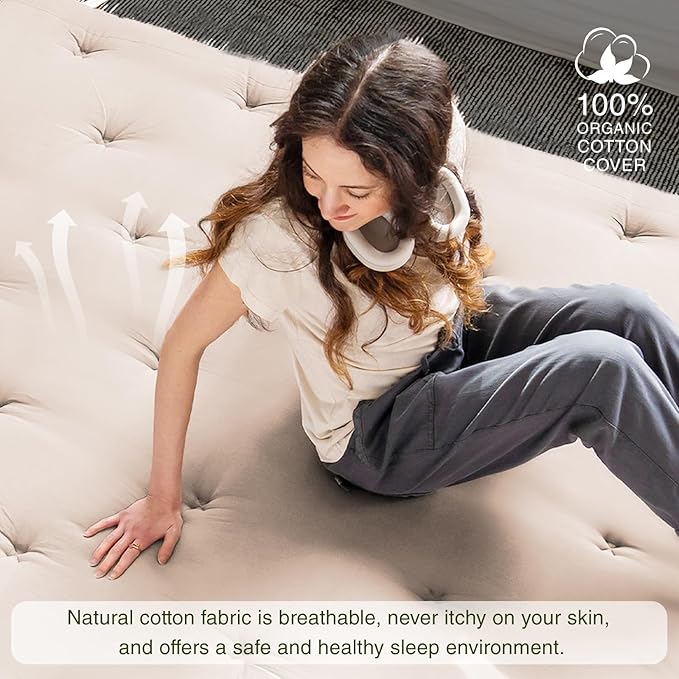 ZonLi Japanese Floor Futon Mattress Queen Size 60"x 80",100% Cotton Cover 2.5'' Thicken Tatami Mattress,Foldable Sleeping Pad,Portable Dormitory Tatami Mat,Roll Up Floor Lounger Bed for Adult (Khaki)