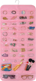 Bloss Hanging Jewelry Organizer With 90 Pockets,Earring Holder Organizer Storage For Valentine's Day Gift,Double-Sided Jewelry Holder for Earrings, Necklaces, Rings on Closet,Wall,Door(Pinck)