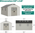 Devoko 10x14 FT Resin Outdoor Storage Shed with Floor, Plastic Tool Garden Shed with Windows & Lockable Door, Outside Large Storage Shed for Patio Backyard Lawn, Beige