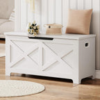 coucheta Storage Chest, Farmhouse Storage Trunk, Wooden Entryway Storage Bench with Safety Hinge and Lift-Top for Entryway, Living Room, White