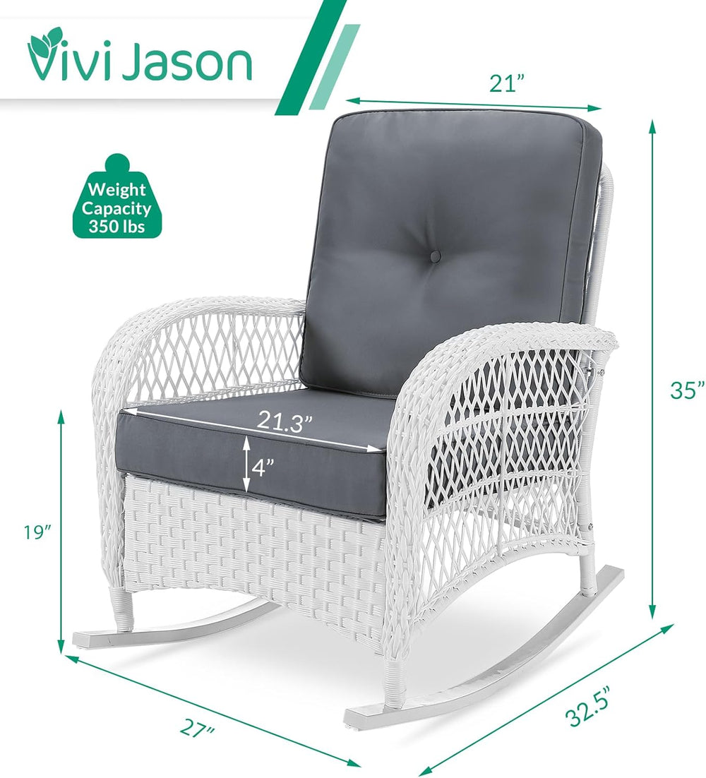 VIVIJASON Outdoor Wicker Rocking Chair, Patio Rattan Rocker Chair with Cushio...