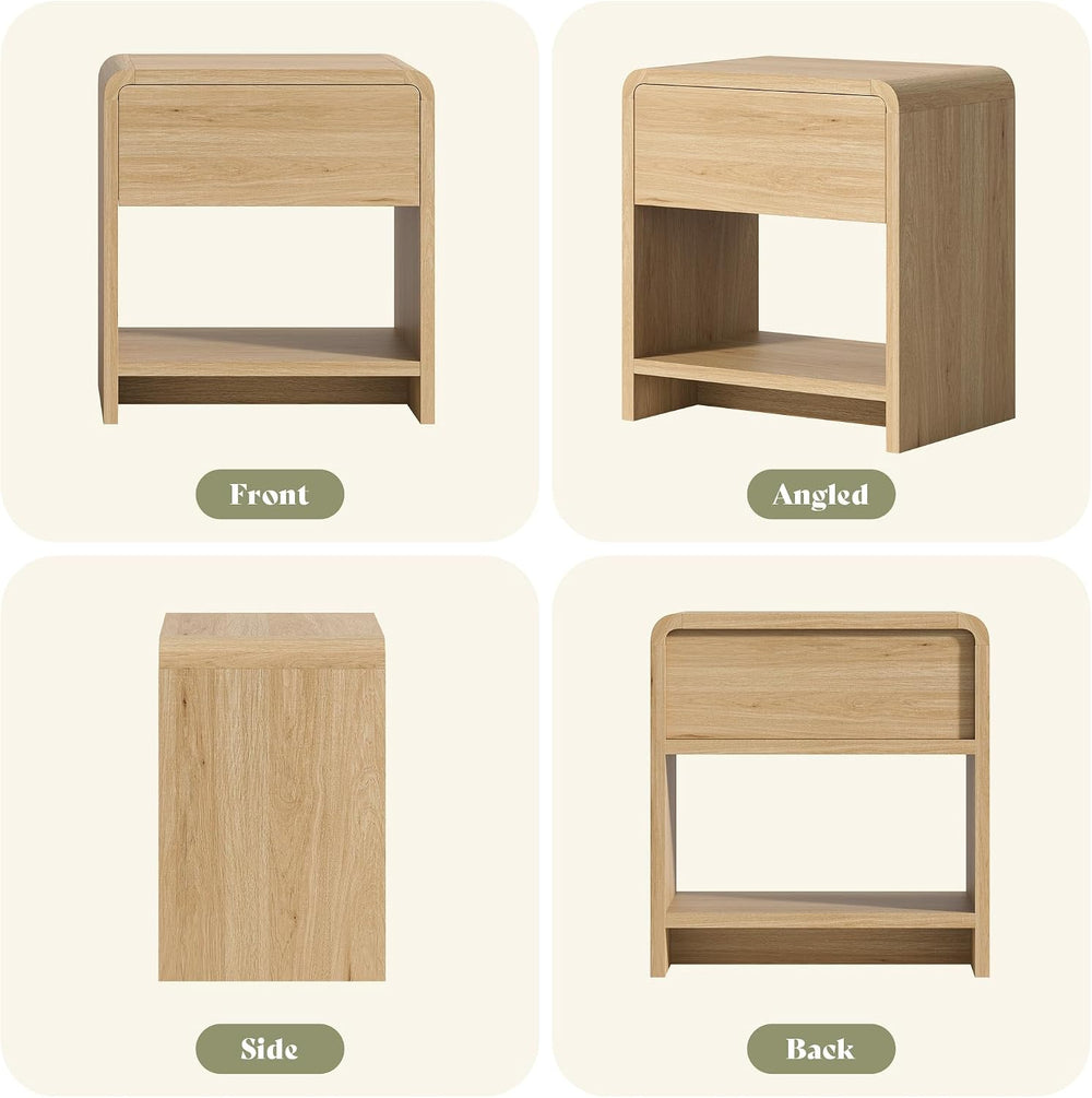 MERLIFE Modern Night Stand Set 2 with Storage Drawer & Open Shelves, Oak ...