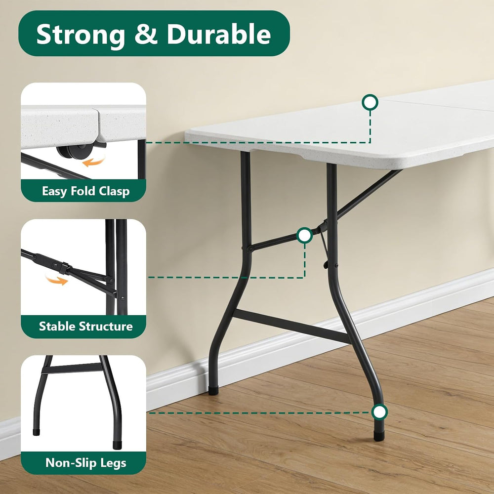 Folding Table and Chairs, 5ft Folding Table with Adjustable Height& PU Le...