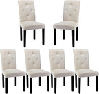 VECELO Upholstered Dining Chairs Set of 6, Modern Fabric and Solid Wood Legs & High Back for Kitchen/Living Room- Beige